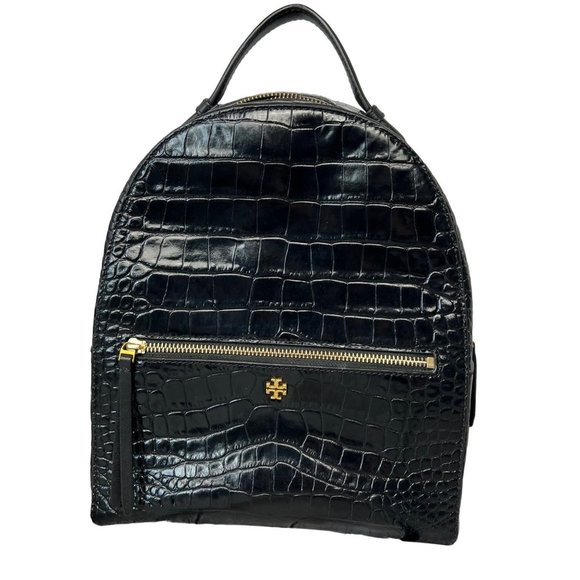 Tory Burch Handbags - Tory BURCH Croc Embossed mini Backpack black adjustable Strap Authenticated